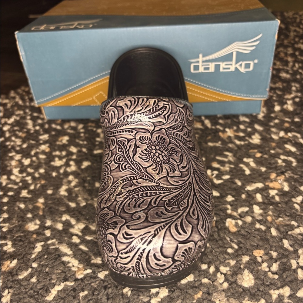 Dansko Black and White Patterned Clogs
